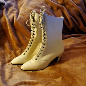 Vintage Granny Boots. Cream or Bone Color. Size 6. Worn once. PRICED TO SELL!
